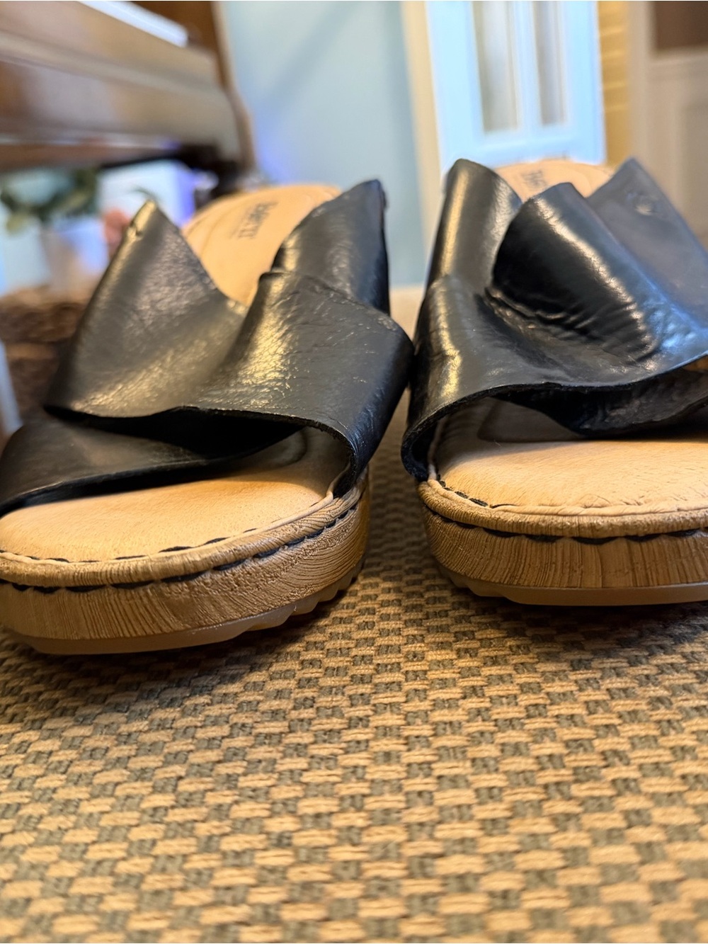 Born Black Leather Twist Slide Mules